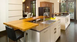 Kitchen design without upper cabinets with island