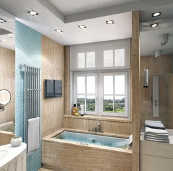 Дәретханасы бар ванна бөлмесінің дизайны тереземен 6 шаршы метр