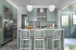 Gray kitchen in the interior color combination with walls