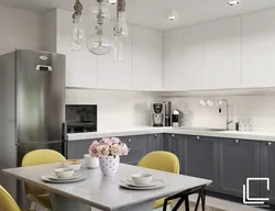 Gray kitchen in the interior color combination with walls