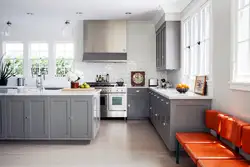 Gray kitchen in the interior color combination with walls