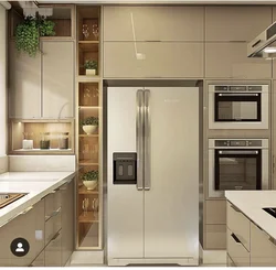 Apartment kitchen design with refrigerator