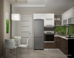 Apartment kitchen design with refrigerator