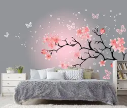Yataq Otağının Interyerində Sakura Divar Kağızı