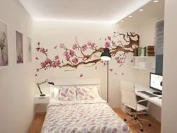 Sakura wallpaper in the bedroom interior