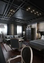 Bedroom interior brown ceiling