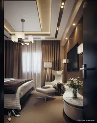 Интерьер спальни коричневый потолок