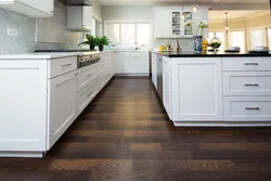 Interior white kitchen brown floor