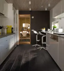 Интерьер белая кухня коричневый пол
