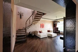 Photo of the living room with stairs to the second