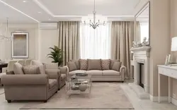 Beige wallpaper in the living room photo modern style