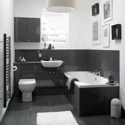 Серо черный интерьер ванной комнаты
