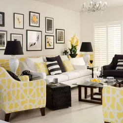 Combination of yellow and gray in the living room interior