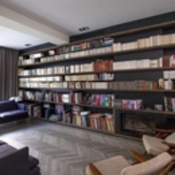 Living room design with bookshelves