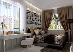 Bedroom design with two windows