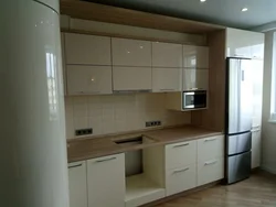 Straight kitchen 6 meters and refrigerator photo