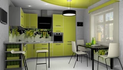 White and green colors in the kitchen interior
