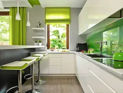White And Green Colors In The Kitchen Interior