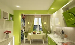 White And Green Colors In The Kitchen Interior