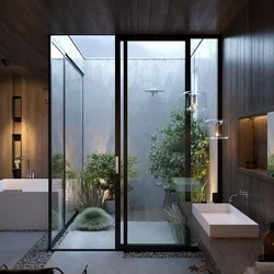 Glass bathroom interior