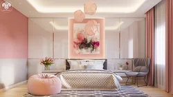 Розовые обои в интерьере гостиной