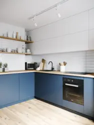 Kitchen wood with blue photo