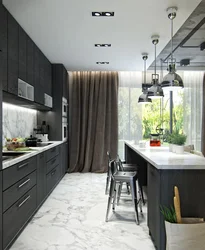 Kitchen design in gray tones with wood