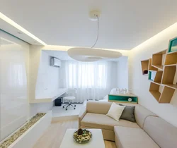 Stretch ceiling design in a one-room apartment