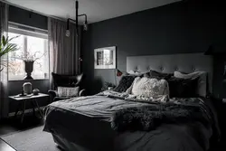 Black wallpaper in the bedroom photo
