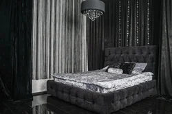 Bedroom With Black Wallpaper Design Photo