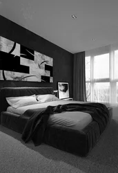 Спальня з чорнымі шпалерамі дызайн фота