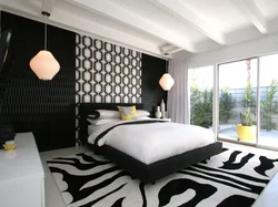 Bedroom With Black Wallpaper Design Photo
