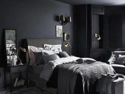 Bedroom interior with dark colored furniture