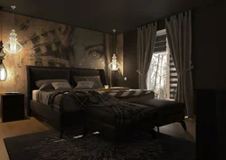 Інтэр'ер спальні з мэбляй цёмнага колеру