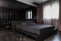Інтэр'ер спальні з мэбляй цёмнага колеру