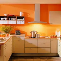Kitchen design in peach color
