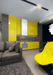 Gray yellow kitchen interior