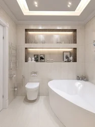 Дызайн ваннага пакоя з туалетам плітка ў светлых танах