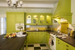 Olive color combination with other colors in the kitchen interior