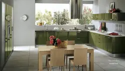Olive color combination with other colors in the kitchen interior