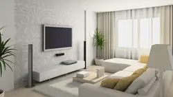 Combination of white wallpaper in the living room interior