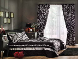 Curtains for the bedroom with black wallpaper photo