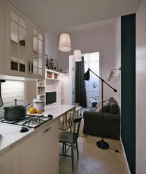 Narrow kitchen design with sofa photo