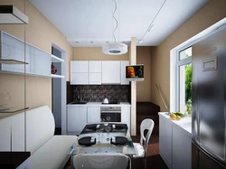 Narrow kitchen design with sofa photo