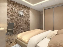 Bedroom Interior With Stone On The Wall