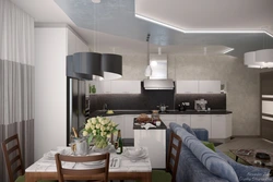 Euro three-room apartment design with kitchen living room