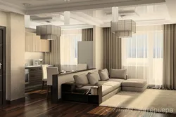 Euro three-room apartment design with kitchen living room
