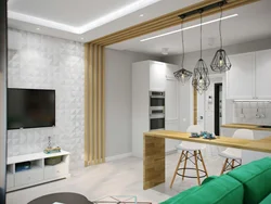 Euro three-room apartment design with kitchen living room