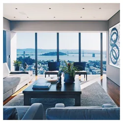 Living room interior with panoramic windows