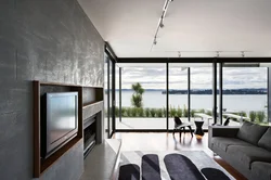 Living room interior with panoramic windows